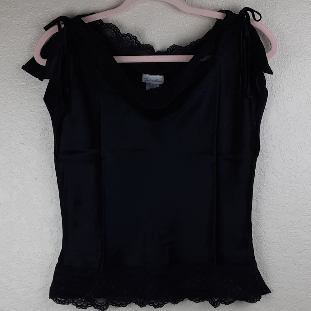 Charlotte Russe Cowl Neck Lace Trim Crop